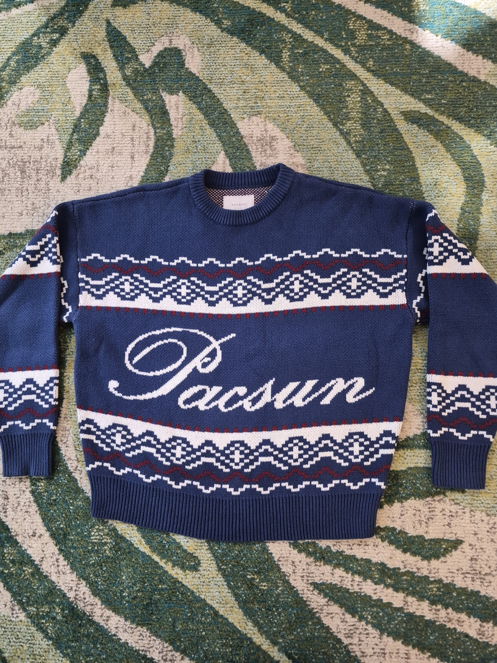 Pacsun Pullover Sweater Men Blue Fair Isle Cotton Acrylic Blend Spellout NEW M
